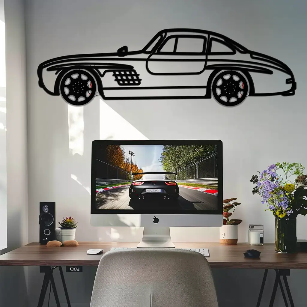 Mercedes 300 SL Metal Wall Art – Classic Gullwing Silhouette with Rotating Wheels ✨🏁KAFMEKA070 by Enova Art