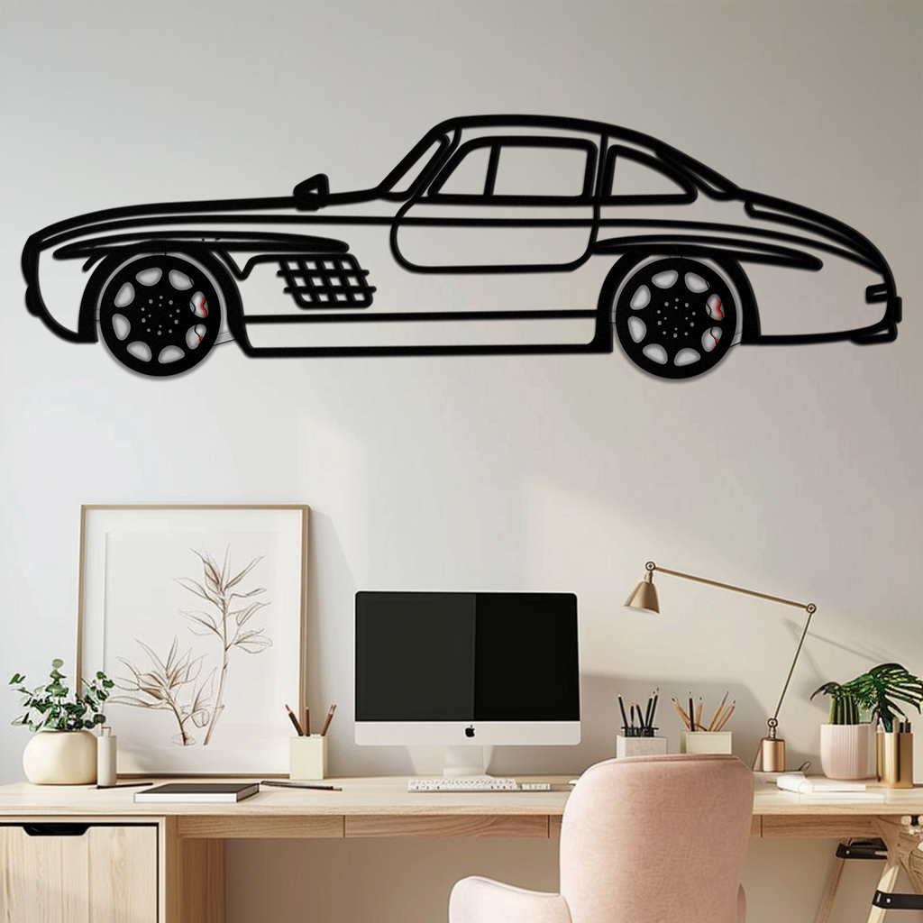 Mercedes 300 SL Metal Wall Art – Classic Gullwing Silhouette with Rotating Wheels ✨🏁KAFMEKA070 by Enova Art