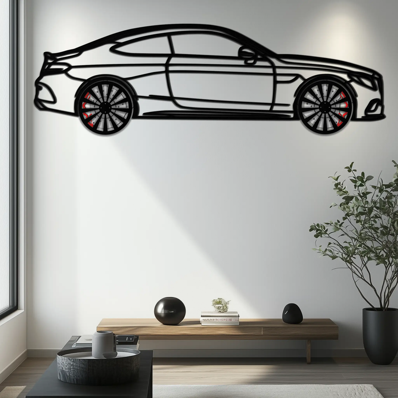 Mercedes C300 Coupe Metal Wall Art – Rotating Wheels Edition – Luxury Car Silhouette Decor for Home, Office & Garage - KAFMEKA074 by Enova Art