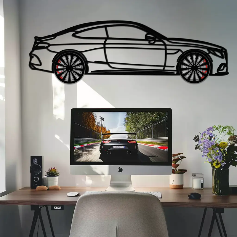 Mercedes C300 Coupe Metal Wall Art – Rotating Wheels Edition – Luxury Car Silhouette Decor for Home, Office & Garage - KAFMEKA074 by Enova Art