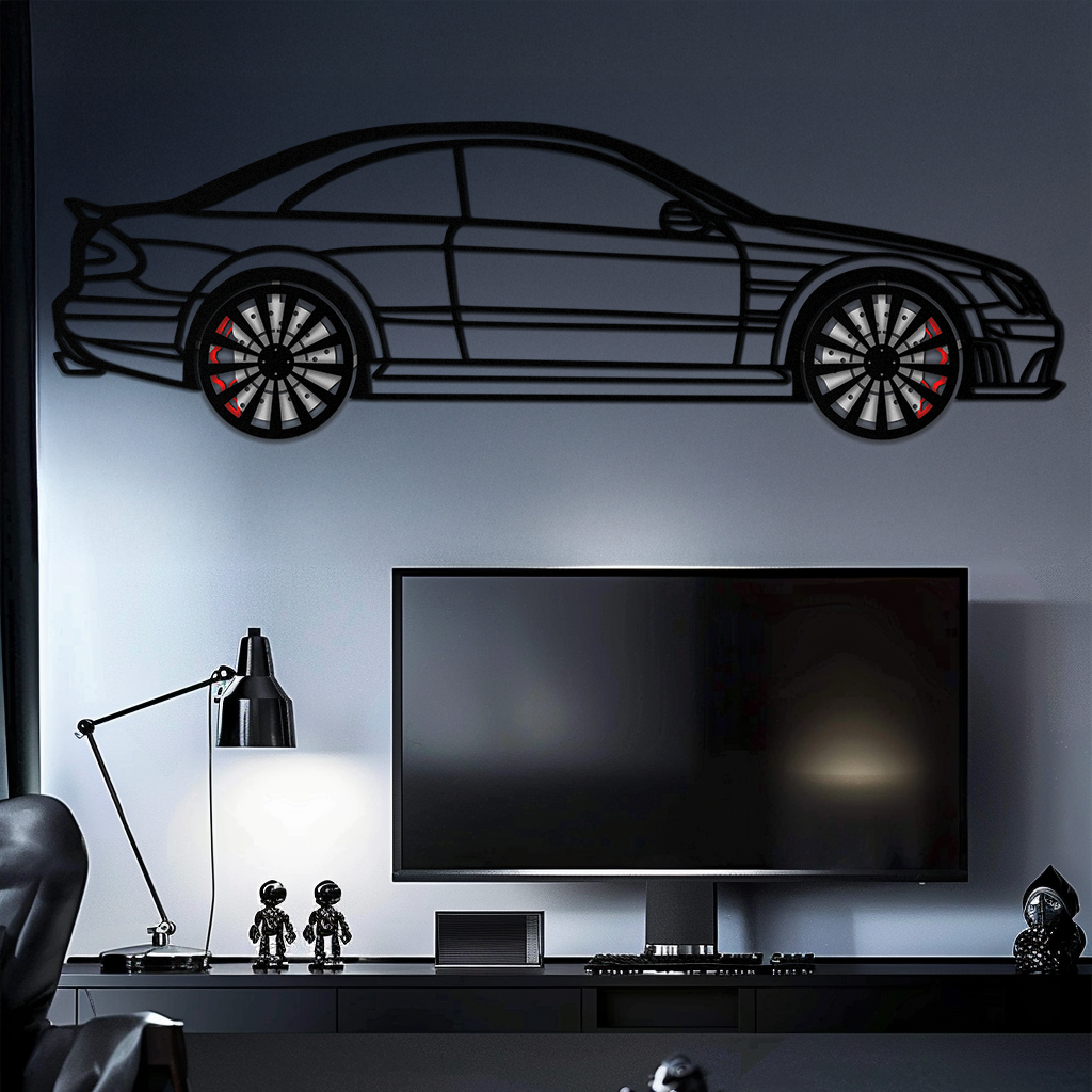 Mercedes CLK63 Metal Wall Art – Spinning Wheel Garage Decor for Car Enthusiasts - KAFMEKA076 by Enova Art