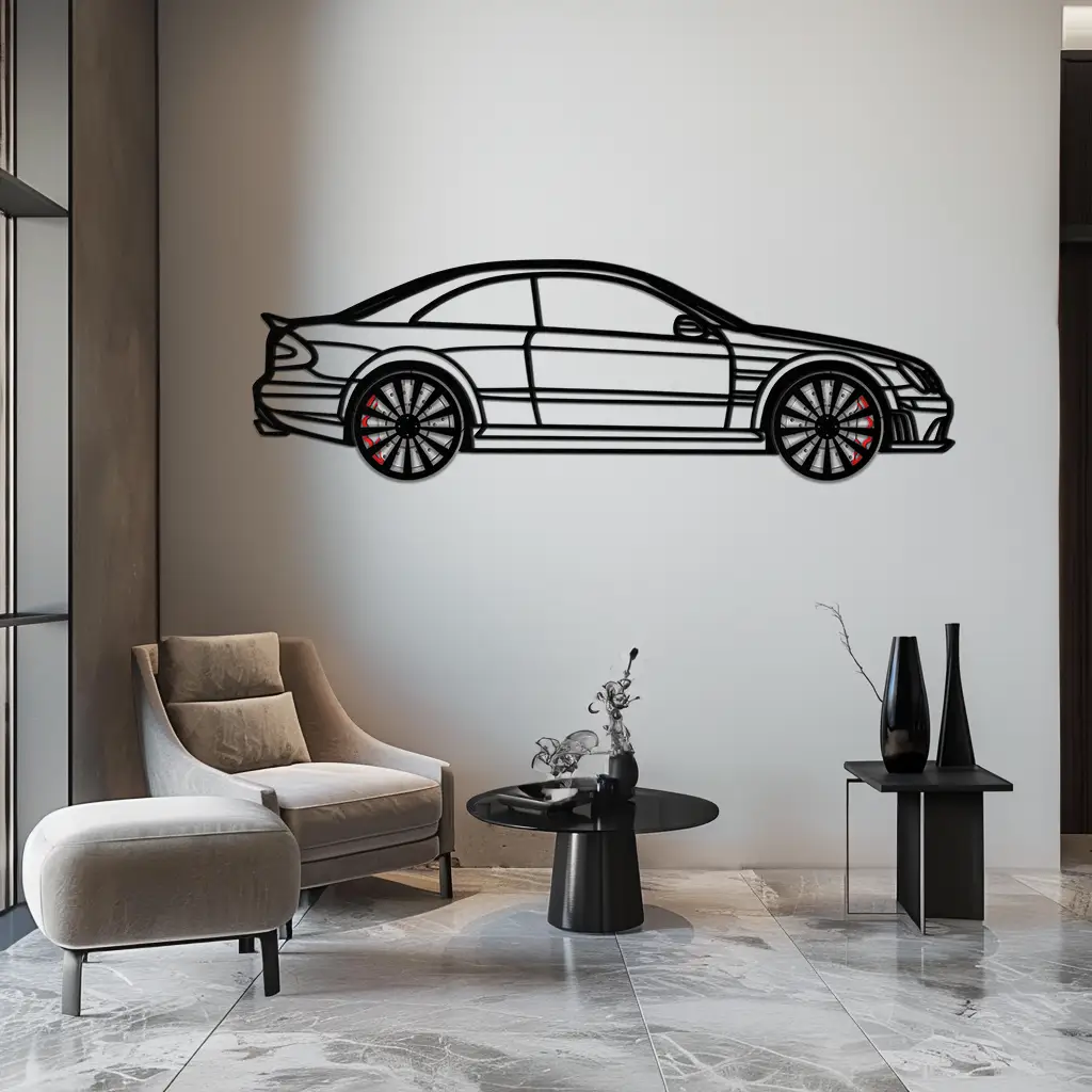 Mercedes CLK63 Metal Wall Art – Spinning Wheel Garage Decor for Car Enthusiasts - KAFMEKA076 by Enova Art