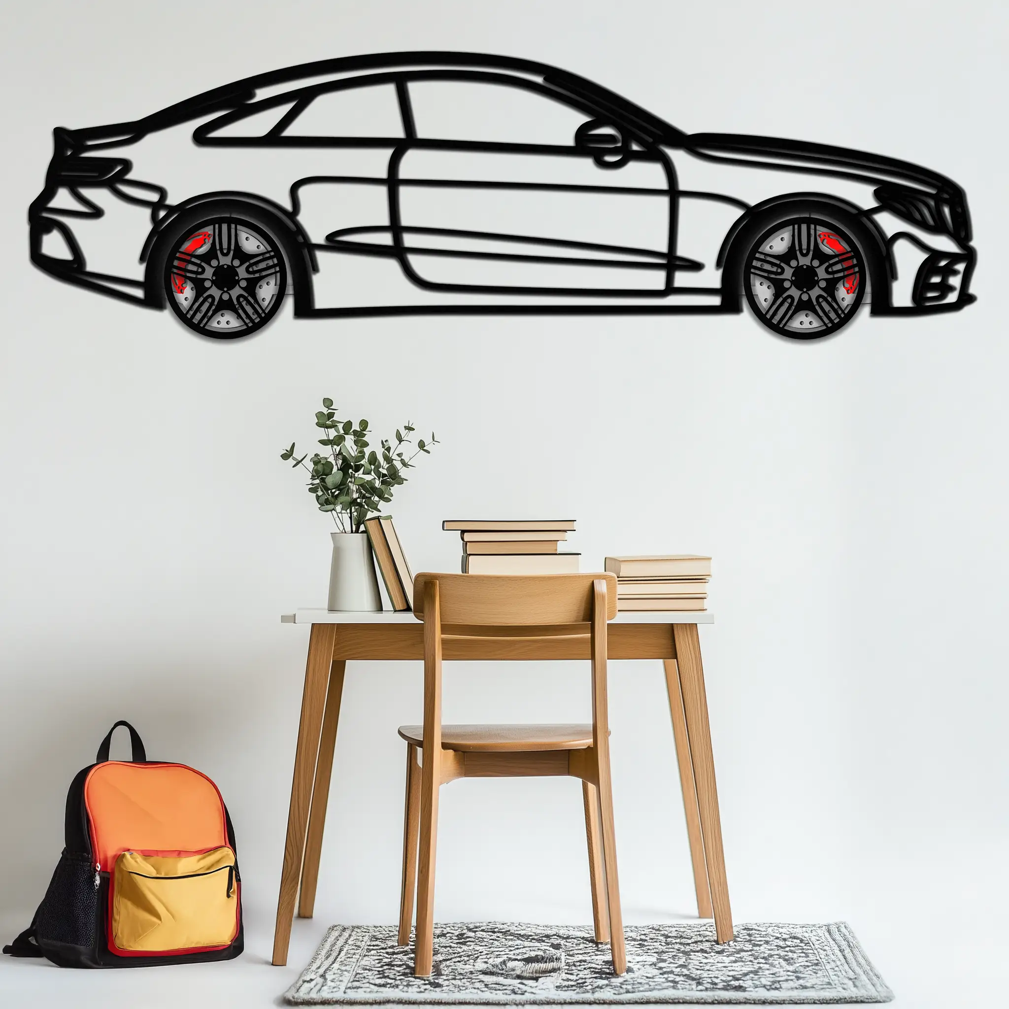 Mercedes E53 AMG Rotating Wheel Metal Wall Art – Luxury Coupe Silhouette Decor for Car Enthusiasts- KAFMEKA078 by Enova Art