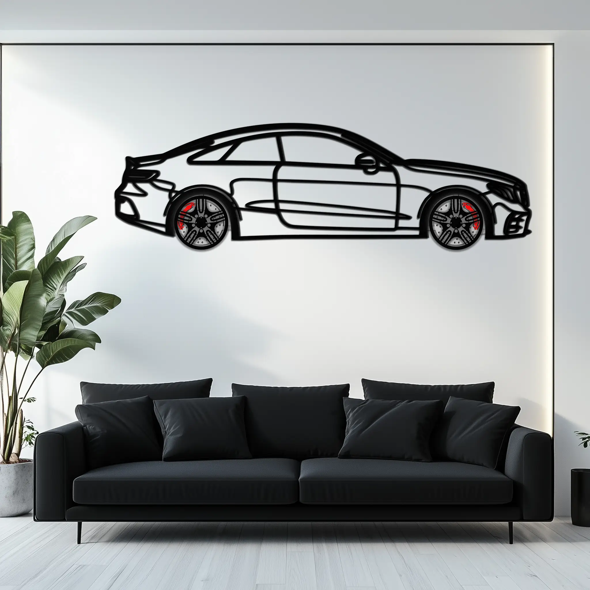 Mercedes E53 AMG Rotating Wheel Metal Wall Art – Luxury Coupe Silhouette Decor for Car Enthusiasts- KAFMEKA078 by Enova Art