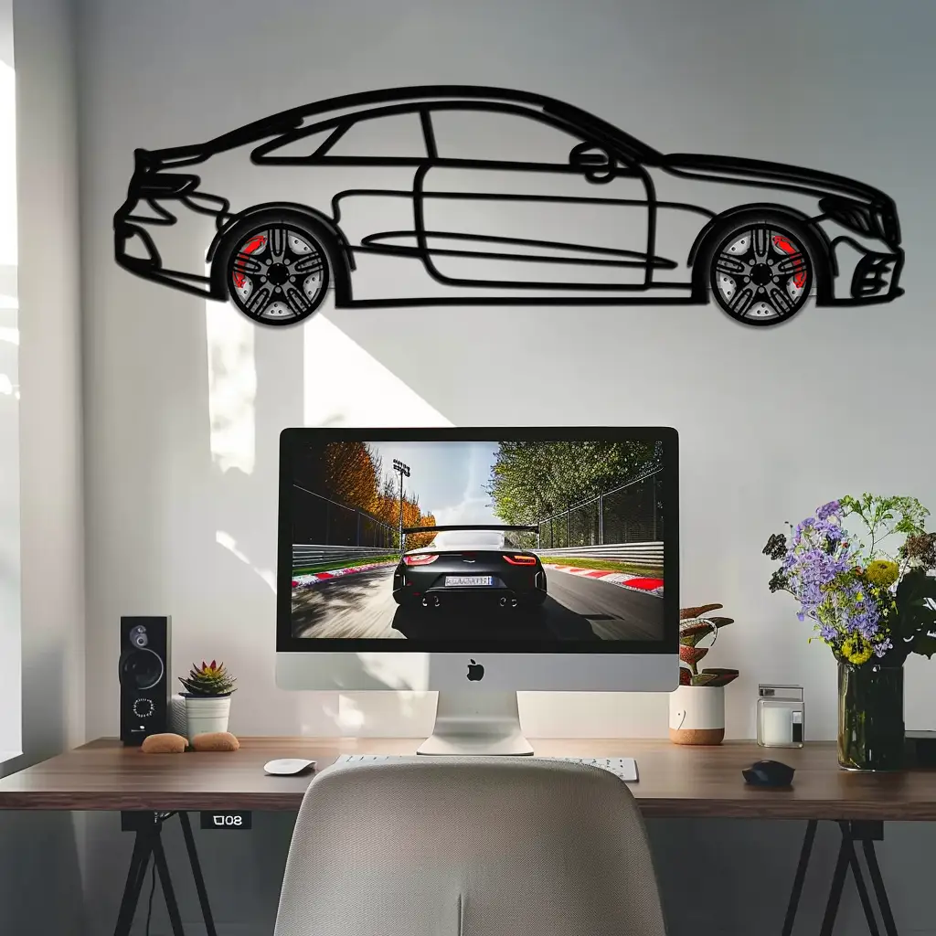 Mercedes E53 AMG Rotating Wheel Metal Wall Art – Luxury Coupe Silhouette Decor for Car Enthusiasts- KAFMEKA078 by Enova Art