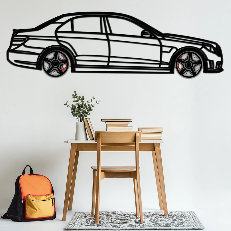 Mercedes E63 AMG Metal Wall Art – Rotating Wheels • Luxury Car Silhouette • Perfect Gift for Mercedes Lovers- KAFMEKA079 by Enova Art