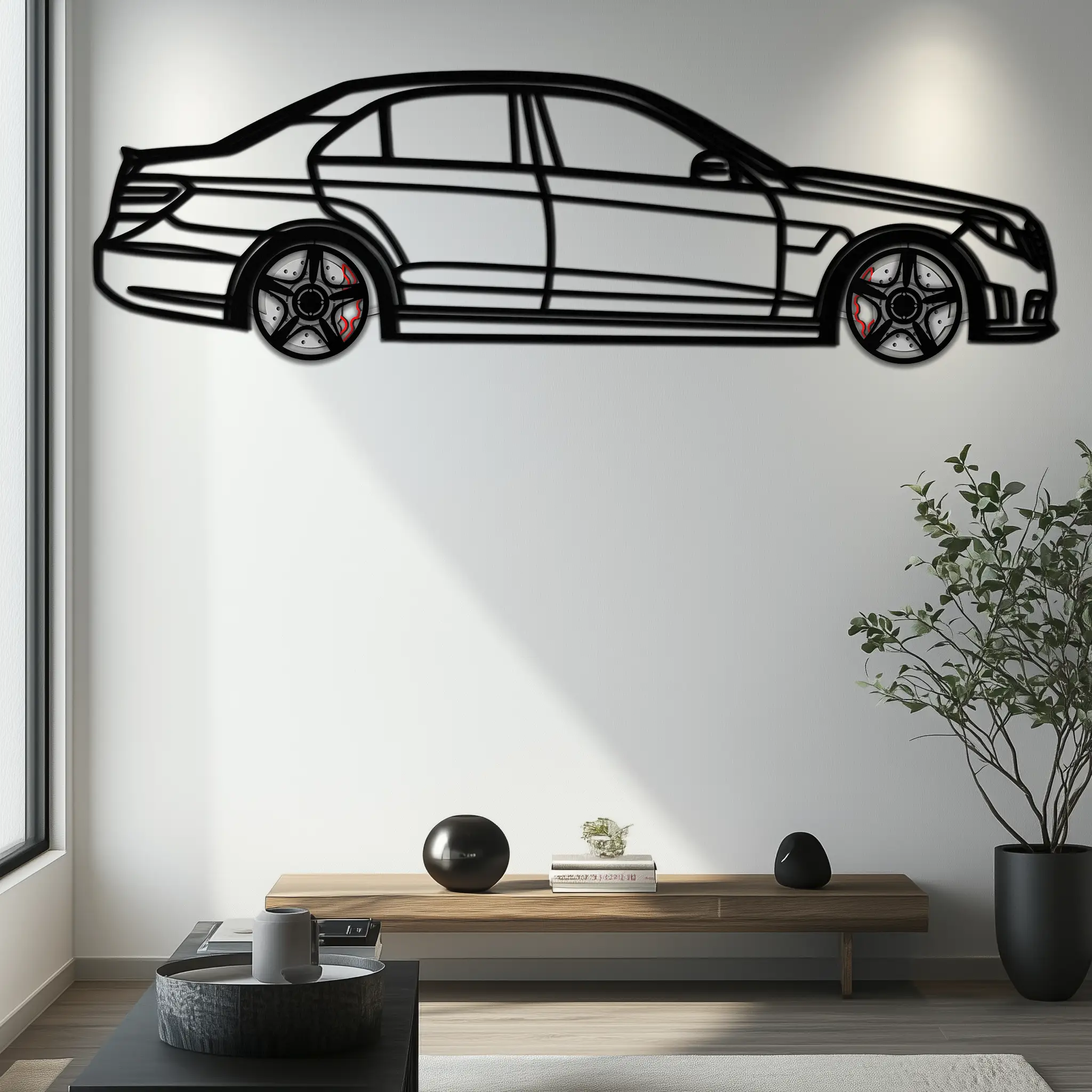 Mercedes E63 AMG Metal Wall Art – Rotating Wheels • Luxury Car Silhouette • Perfect Gift for Mercedes Lovers- KAFMEKA079 by Enova Art