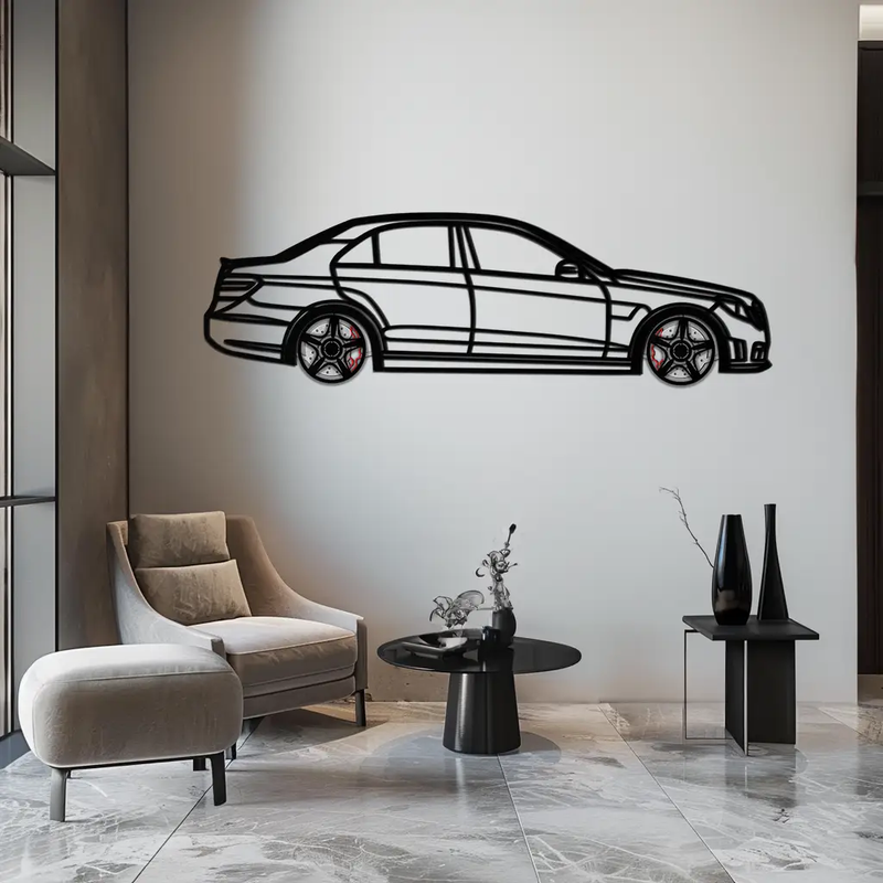 Mercedes E63 AMG Metal Wall Art – Rotating Wheels • Luxury Car Silhouette • Perfect Gift for Mercedes Lovers- KAFMEKA079 by Enova Art