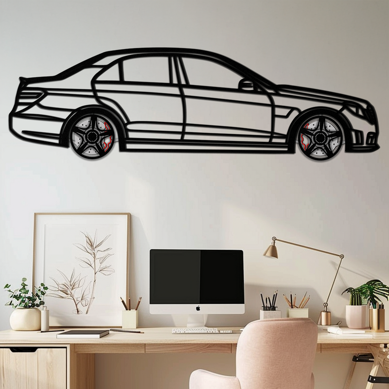 Mercedes E63 AMG Metal Wall Art – Rotating Wheels • Luxury Car Silhouette • Perfect Gift for Mercedes Lovers- KAFMEKA079 by Enova Art