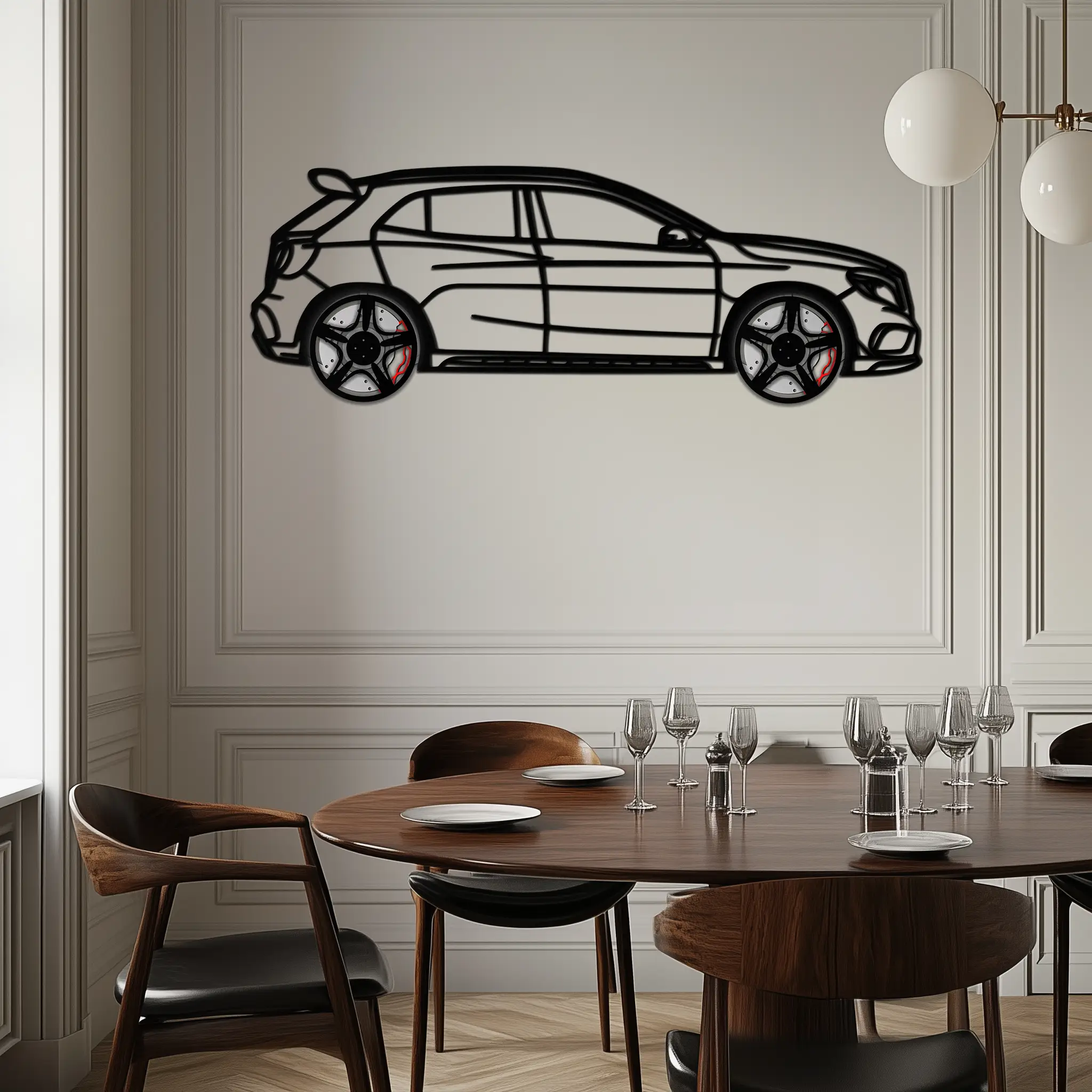 Mercedes GLA 45 Metal Wall Art – Rotating Wheel Car Silhouette Decor | Luxury Automotive Gift for Car Lovers- KAFMEKA080 by Enova Art