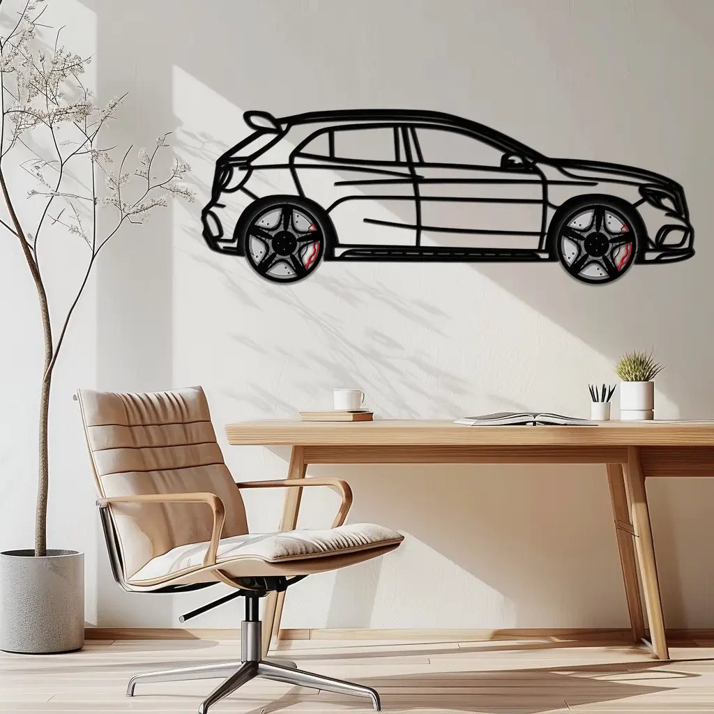 Mercedes GLA 45 Metal Wall Art – Rotating Wheel Car Silhouette Decor | Luxury Automotive Gift for Car Lovers- KAFMEKA080 by Enova Art