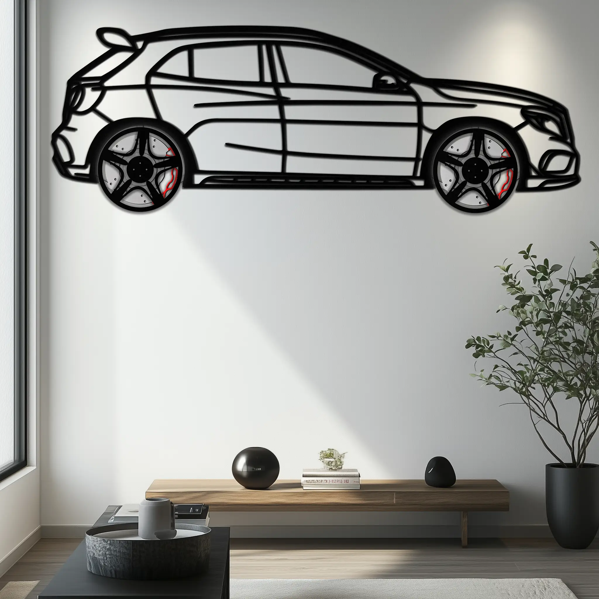 Mercedes GLA 45 Metal Wall Art – Rotating Wheel Car Silhouette Decor | Luxury Automotive Gift for Car Lovers- KAFMEKA080 by Enova Art