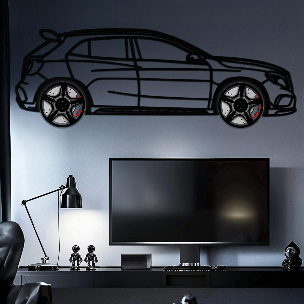 Mercedes GLA 45 Metal Wall Art – Rotating Wheel Car Silhouette Decor | Luxury Automotive Gift for Car Lovers- KAFMEKA080 by Enova Art
