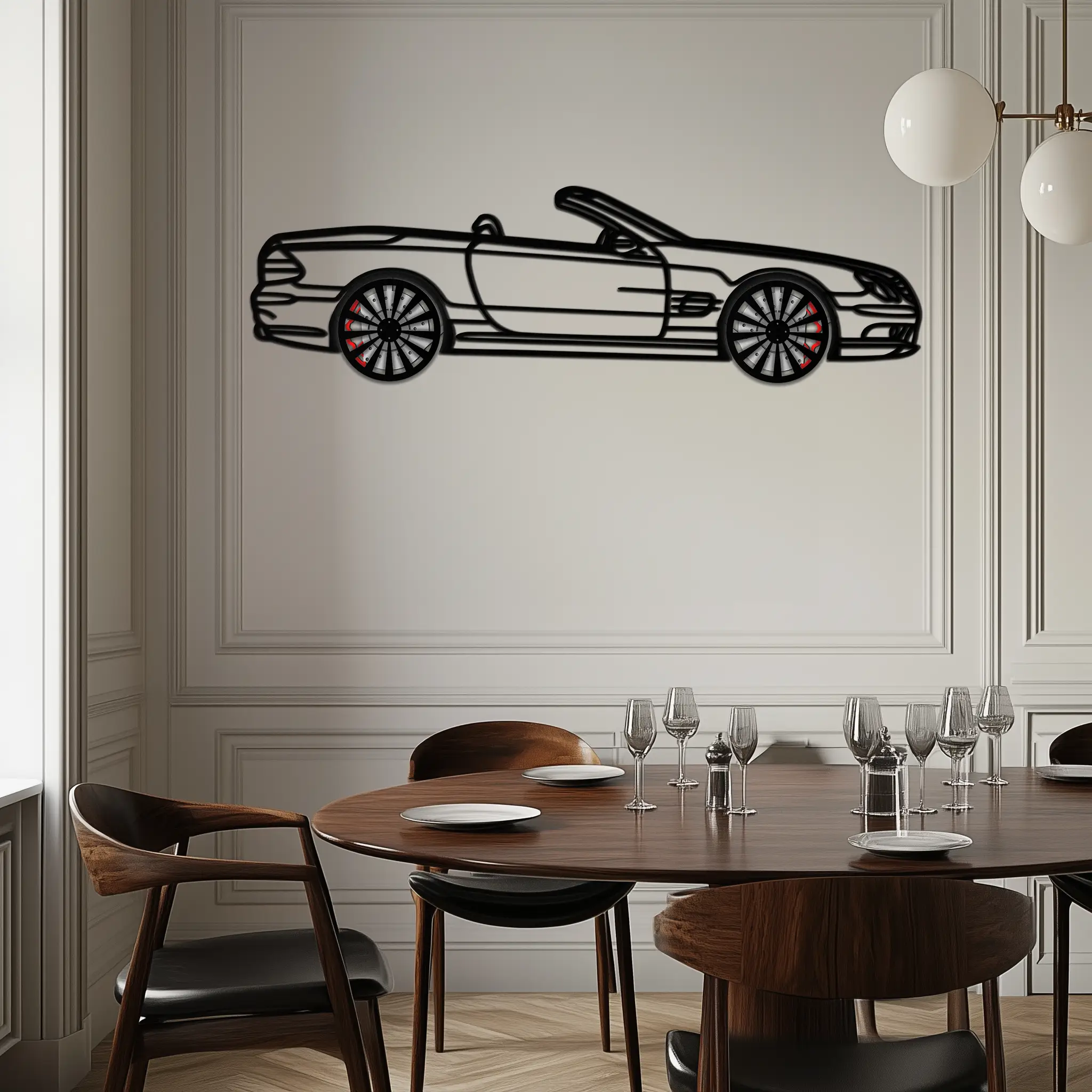 Mercedes SL55 R230 Metal Wall Art – Rotating Wheels Car Silhouette Decor – AMG-Inspired Gift for Car Lovers 🚗✨ -KAFMEKA082 by Enova Art