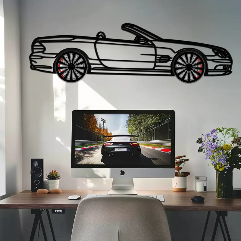 Mercedes SL55 R230 Metal Wall Art – Rotating Wheels Car Silhouette Decor – AMG-Inspired Gift for Car Lovers 🚗✨ -KAFMEKA082 by Enova Art