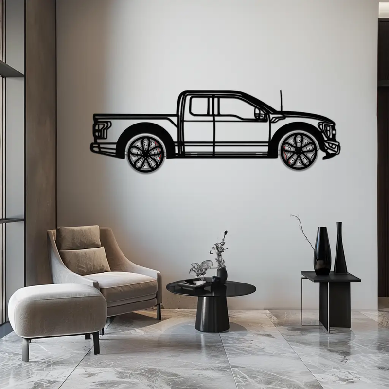 Ford F-150 Raptor Metal Wall Art with Rotating Wheels - 3D Interactive Truck Silhouette - Garage & Office Decor-KAFMEKA085 by Enova Art