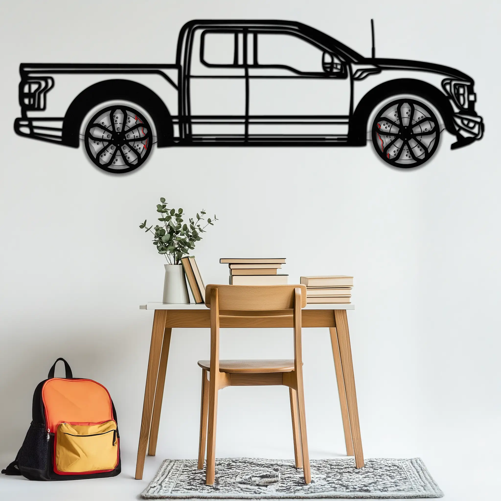 Ford F-150 Raptor Metal Wall Art with Rotating Wheels - 3D Interactive Truck Silhouette - Garage & Office Decor-KAFMEKA085 by Enova Art