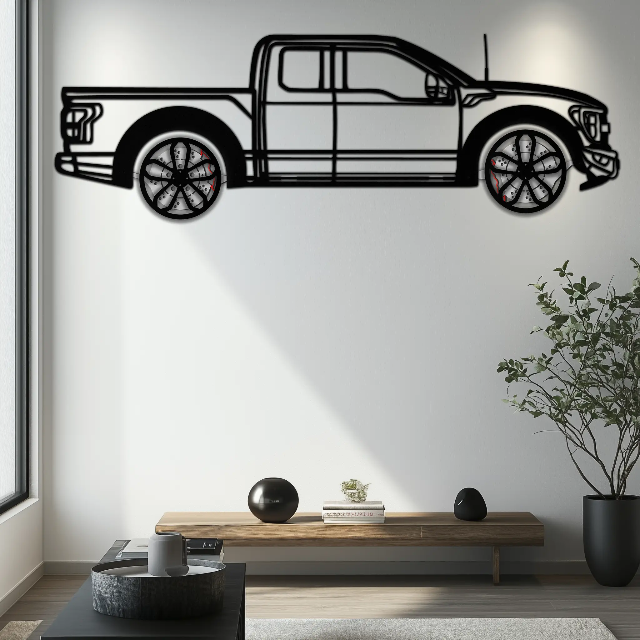 Ford F-150 Raptor Metal Wall Art with Rotating Wheels - 3D Interactive Truck Silhouette - Garage & Office Decor-KAFMEKA085 by Enova Art