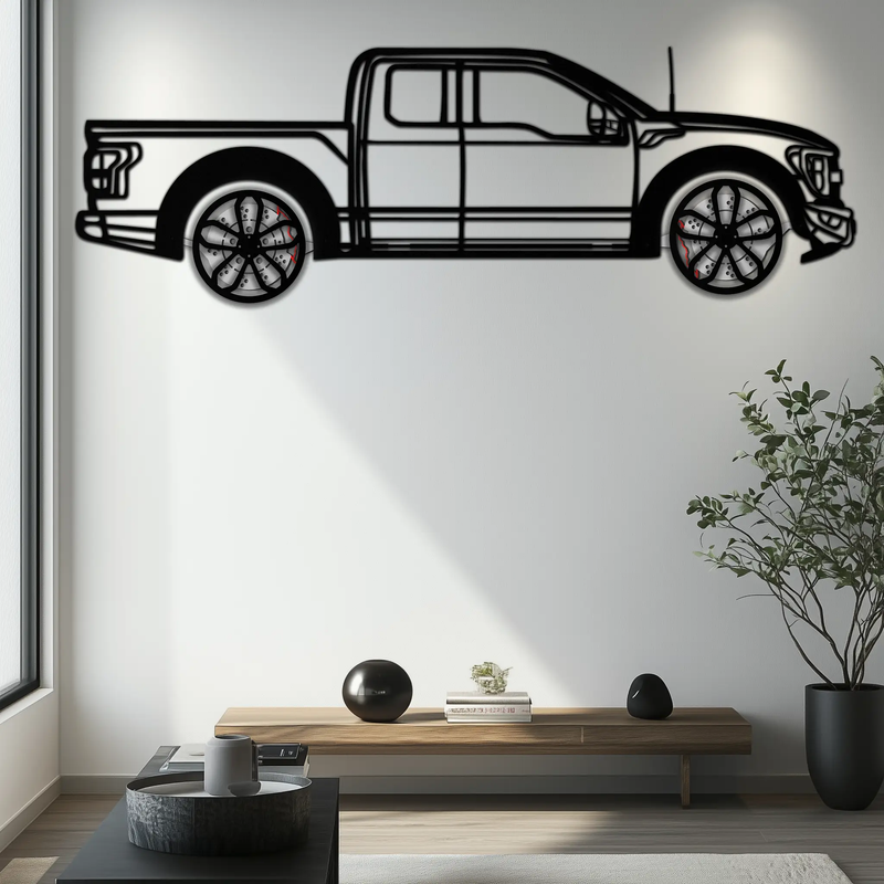 Ford F-150 Raptor Metal Wall Art with Rotating Wheels - 3D Interactive Truck Silhouette - Garage & Office Decor-KAFMEKA085 by Enova Art