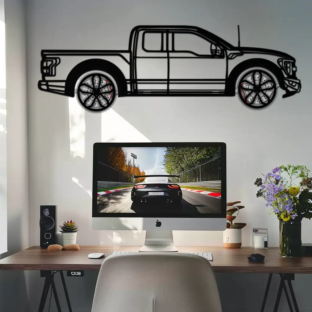 Ford F-150 Raptor Metal Wall Art with Rotating Wheels - 3D Interactive Truck Silhouette - Garage & Office Decor-KAFMEKA085 by Enova Art