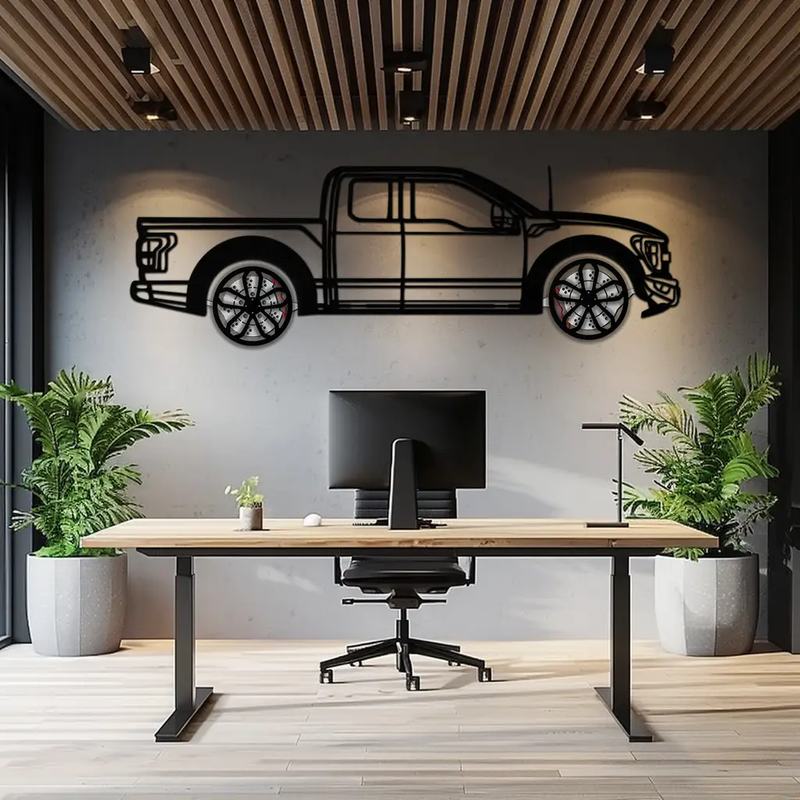 Ford F-150 Raptor Metal Wall Art with Rotating Wheels - 3D Interactive Truck Silhouette - Garage & Office Decor-KAFMEKA085 by Enova Art