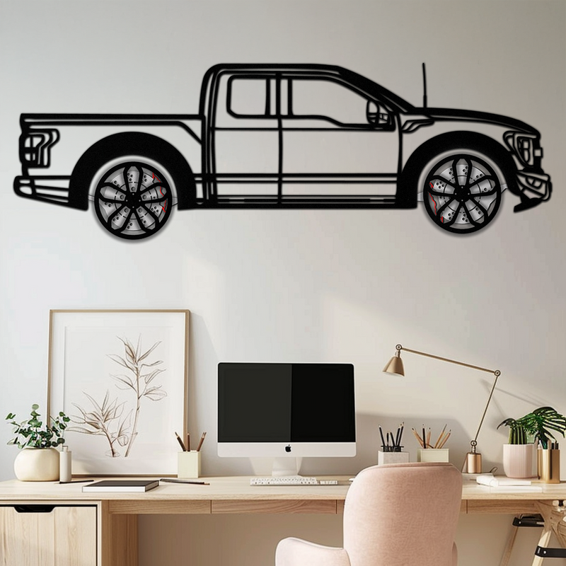 Ford F-150 Raptor Metal Wall Art with Rotating Wheels - 3D Interactive Truck Silhouette - Garage & Office Decor-KAFMEKA085 by Enova Art