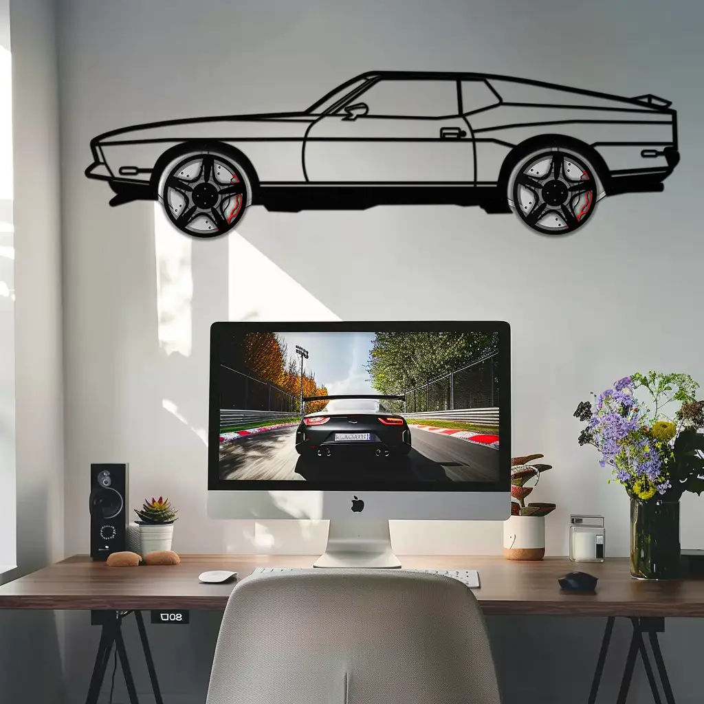 Ford Mustang 1971 Metal Car Wall Art – Rotating Wheels Classic Muscle Car Decor, Garage & Office Gift-KAFMEKA086 by Enova Art