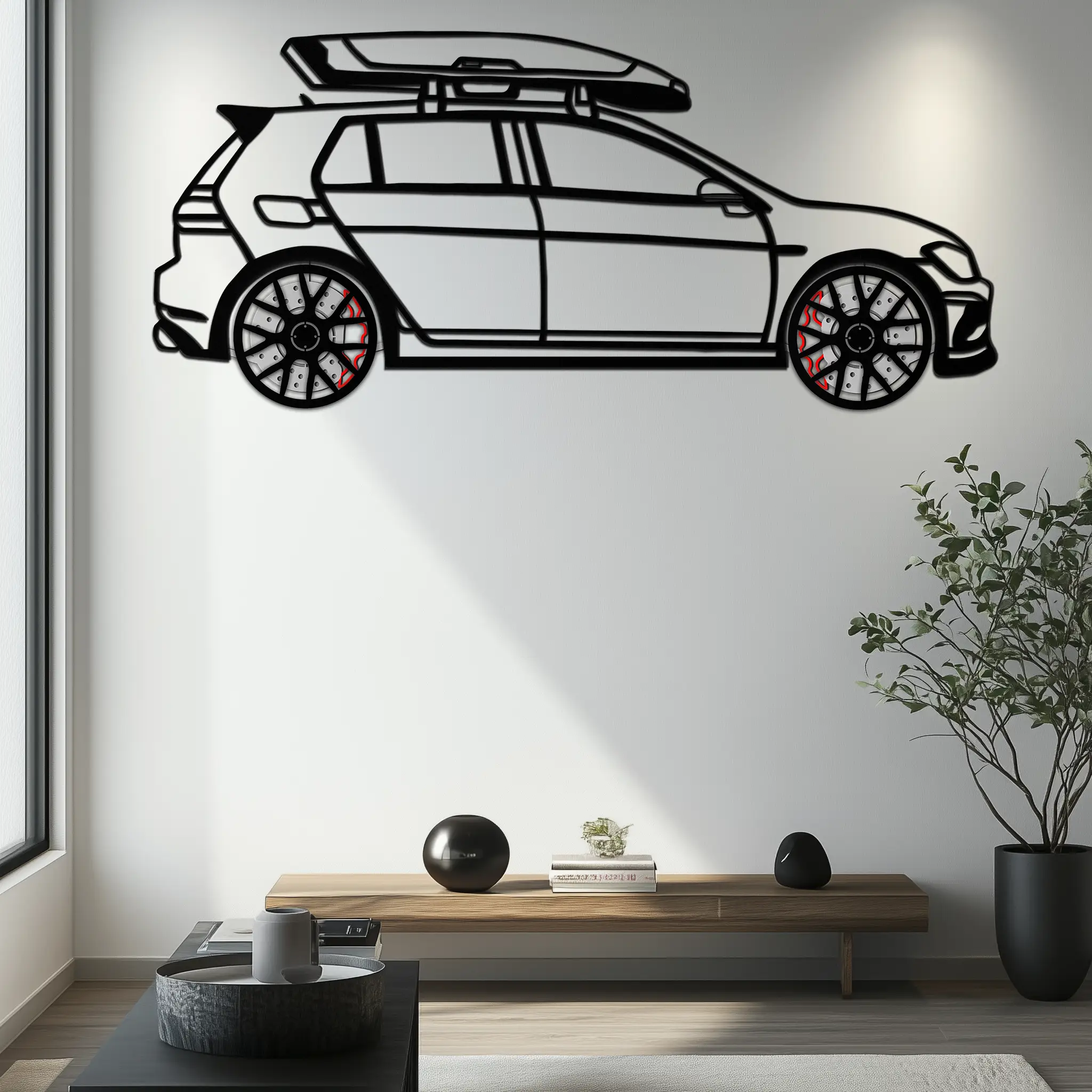 Volkswagen Golf R Spectrum Metal Wall Art – Rotating Wheels Car Silhouette Wall Decor, Unique Gift for Car Lovers-KAFMEKA090 by Enova Art