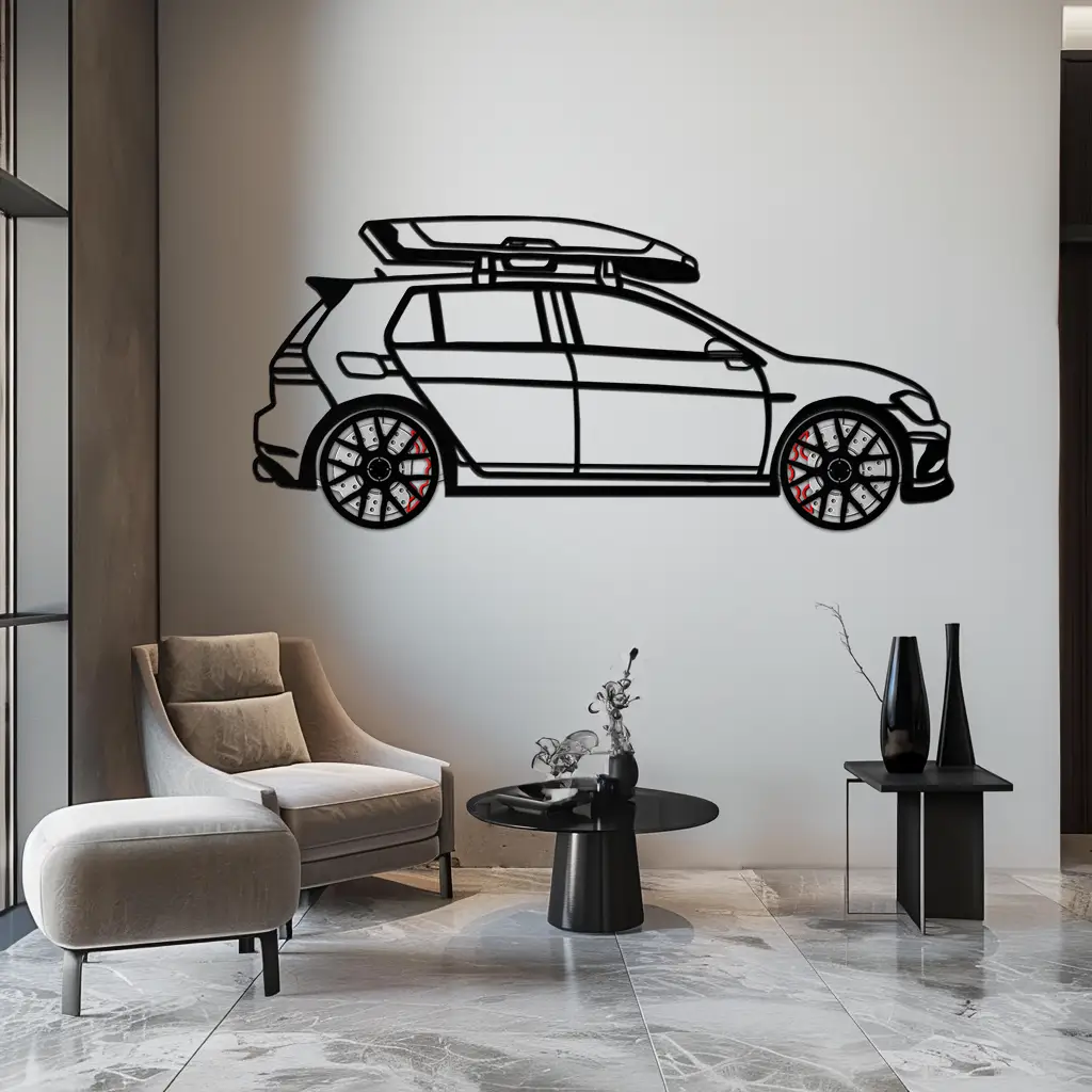 Volkswagen Golf R Spectrum Metal Wall Art – Rotating Wheels Car Silhouette Wall Decor, Unique Gift for Car Lovers-KAFMEKA090 by Enova Art