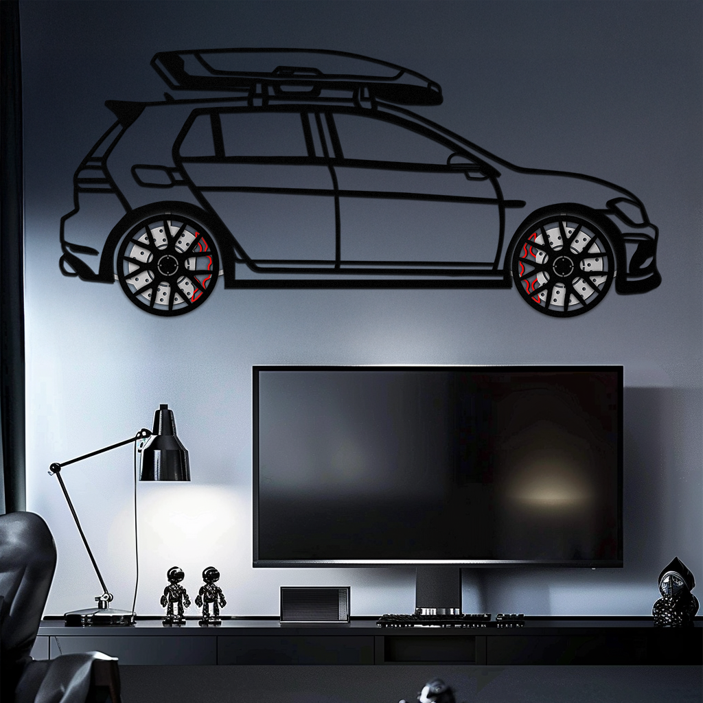 Volkswagen Golf R Spectrum Metal Wall Art – Rotating Wheels Car Silhouette Wall Decor, Unique Gift for Car Lovers-KAFMEKA090 by Enova Art