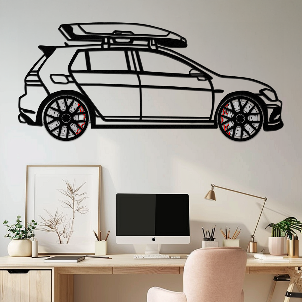 Volkswagen Golf R Spectrum Metal Wall Art – Rotating Wheels Car Silhouette Wall Decor, Unique Gift for Car Lovers-KAFMEKA090 by Enova Art