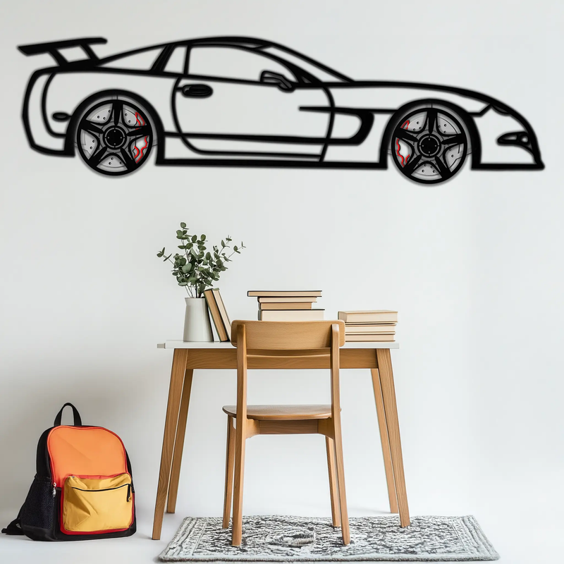 Chevrolet Corvette C5 Metal Wall Art – Rotating Wheels Sports Car Silhouette Wall Decor Gift-KAFMEKA092 by Enova Art