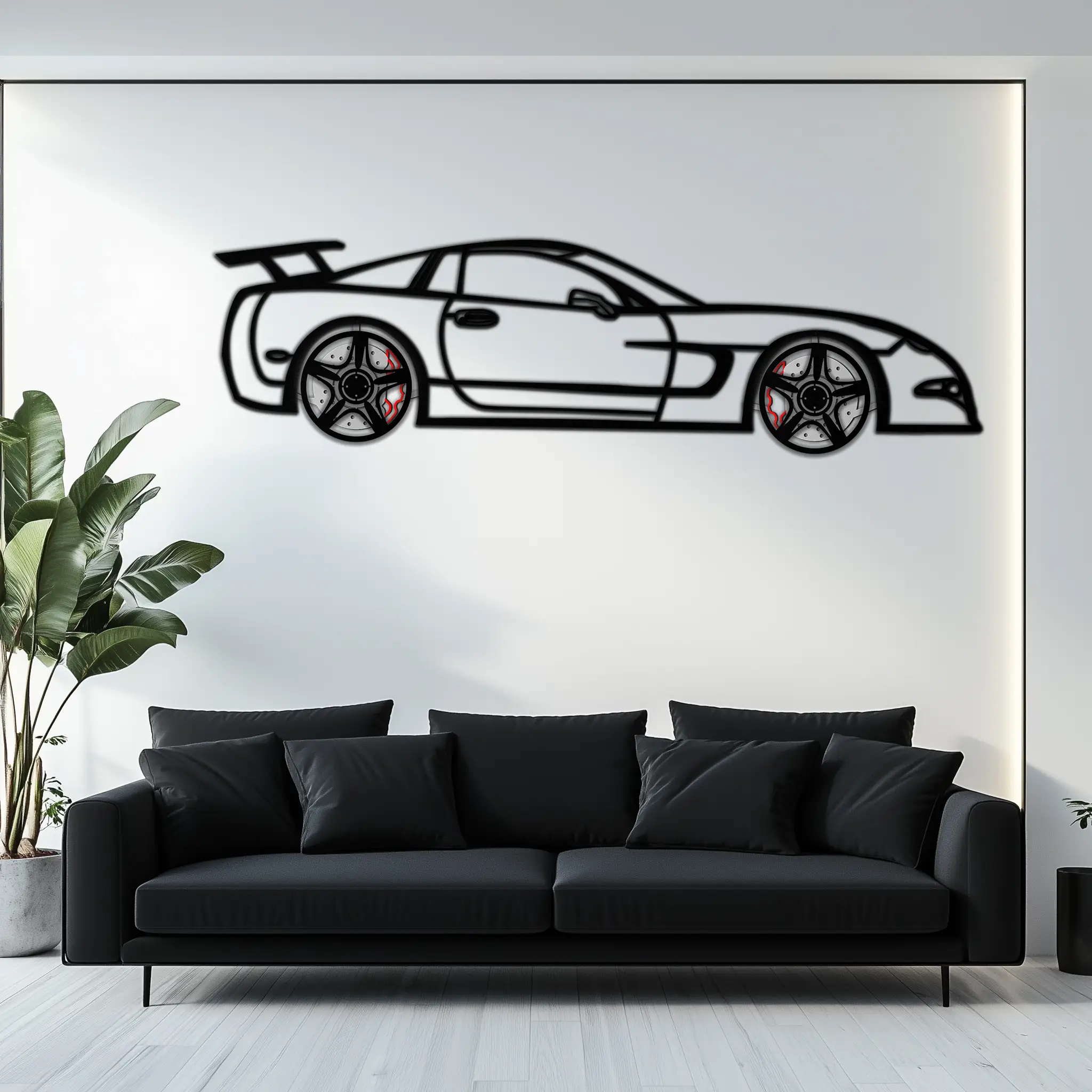 Chevrolet Corvette C5 Metal Wall Art – Rotating Wheels Sports Car Silhouette Wall Decor Gift-KAFMEKA092 by Enova Art
