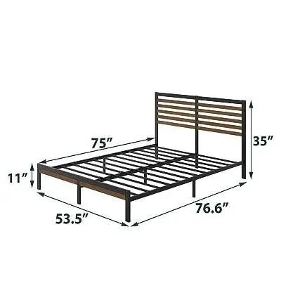 Full Metal Platform Bed Frame with Bamboo Wood Slat Headboard and Footboard by HomePacific