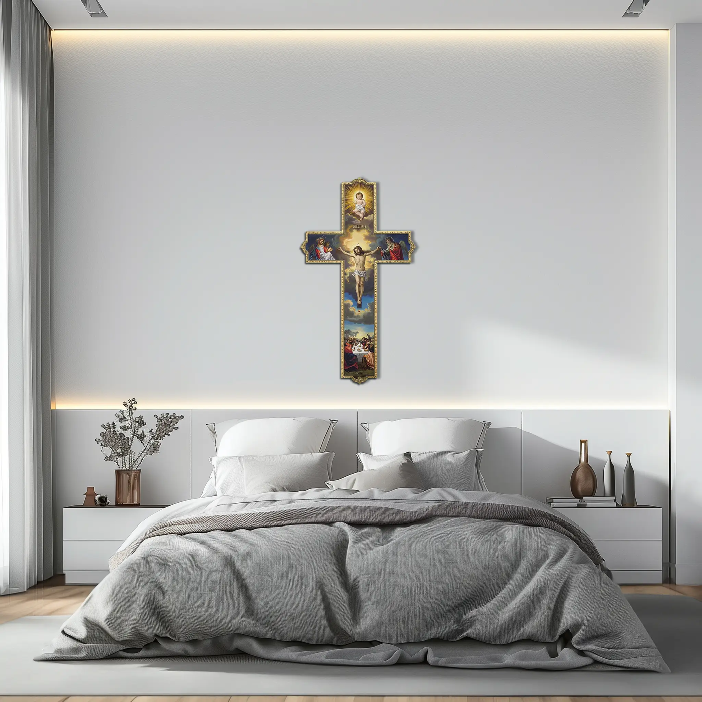 Sacred Cross Metal Wall Art – Christian UV Printed Religious Decor-KAFUVM011 by Enova Art