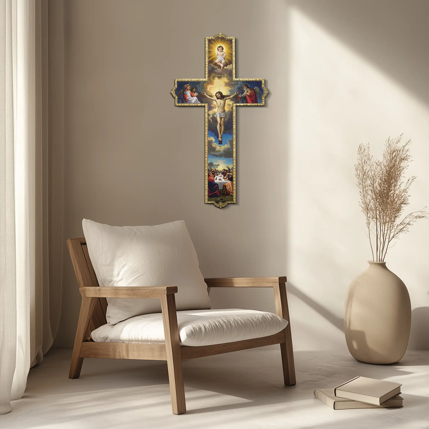 Sacred Cross Metal Wall Art – Christian UV Printed Religious Decor-KAFUVM011 by Enova Art