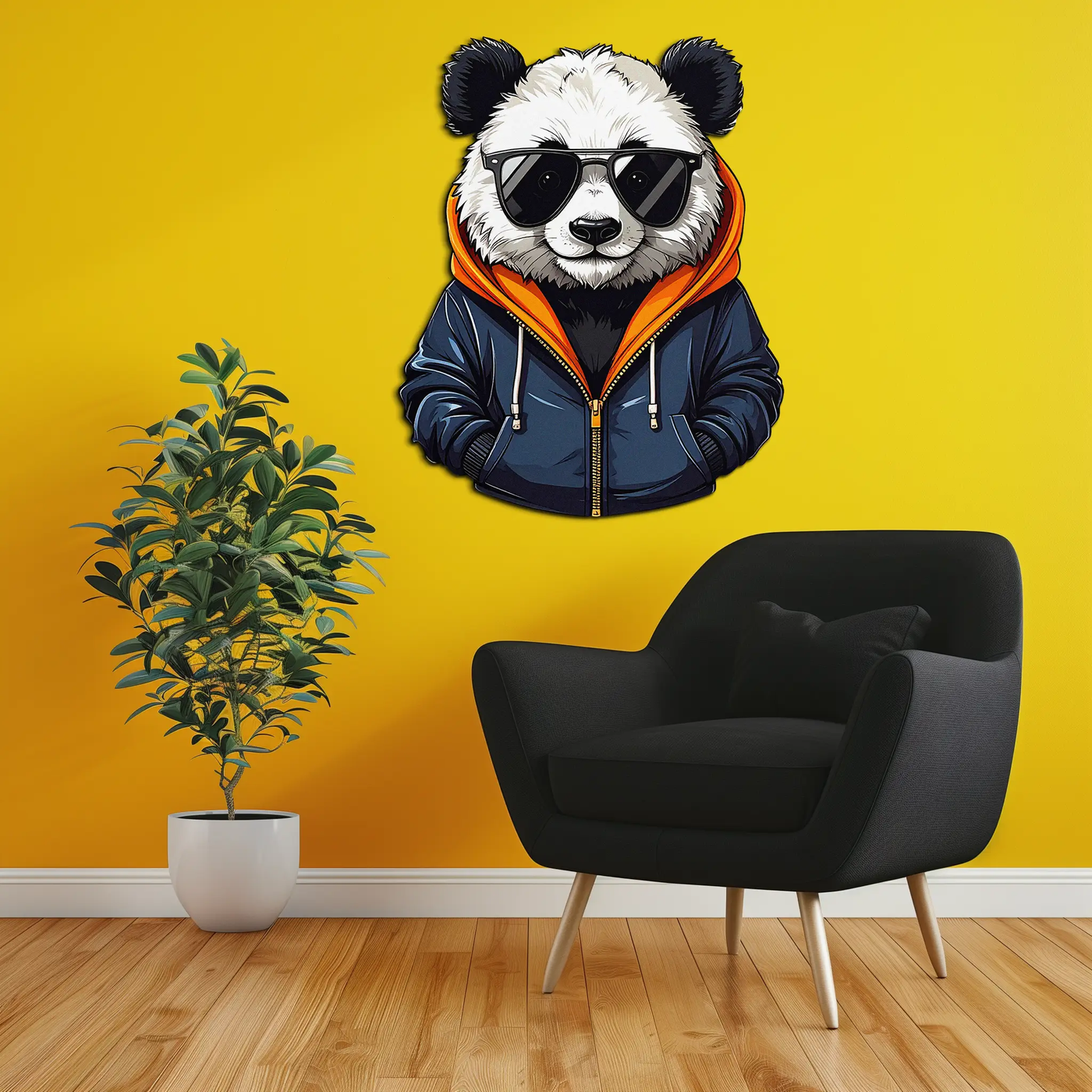 Cool Panda with Hoodie Metal Wall Art – Urban Animal UV Print Decor-KAFUVM001 by Enova Art