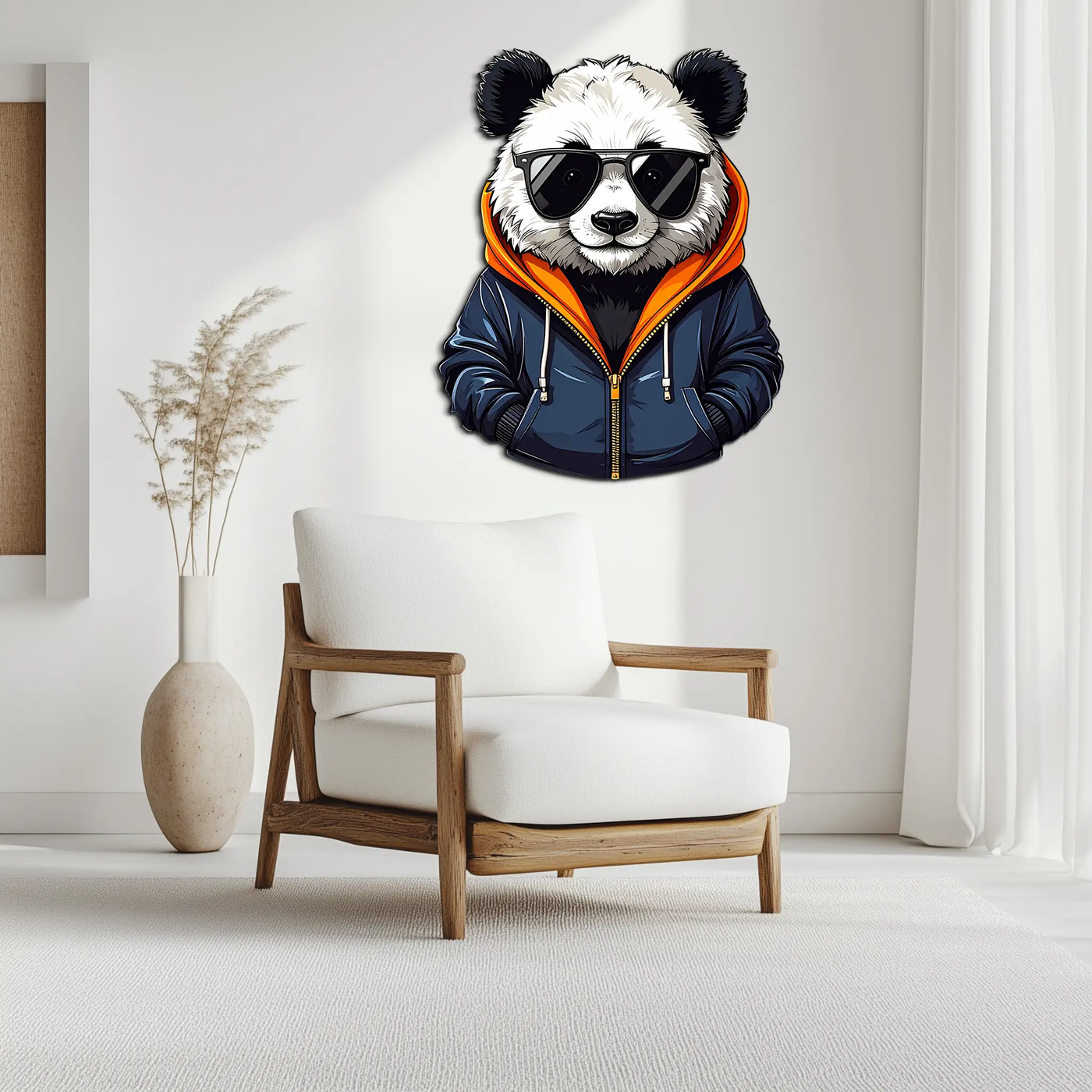 Cool Panda with Hoodie Metal Wall Art – Urban Animal UV Print Decor-KAFUVM001 by Enova Art