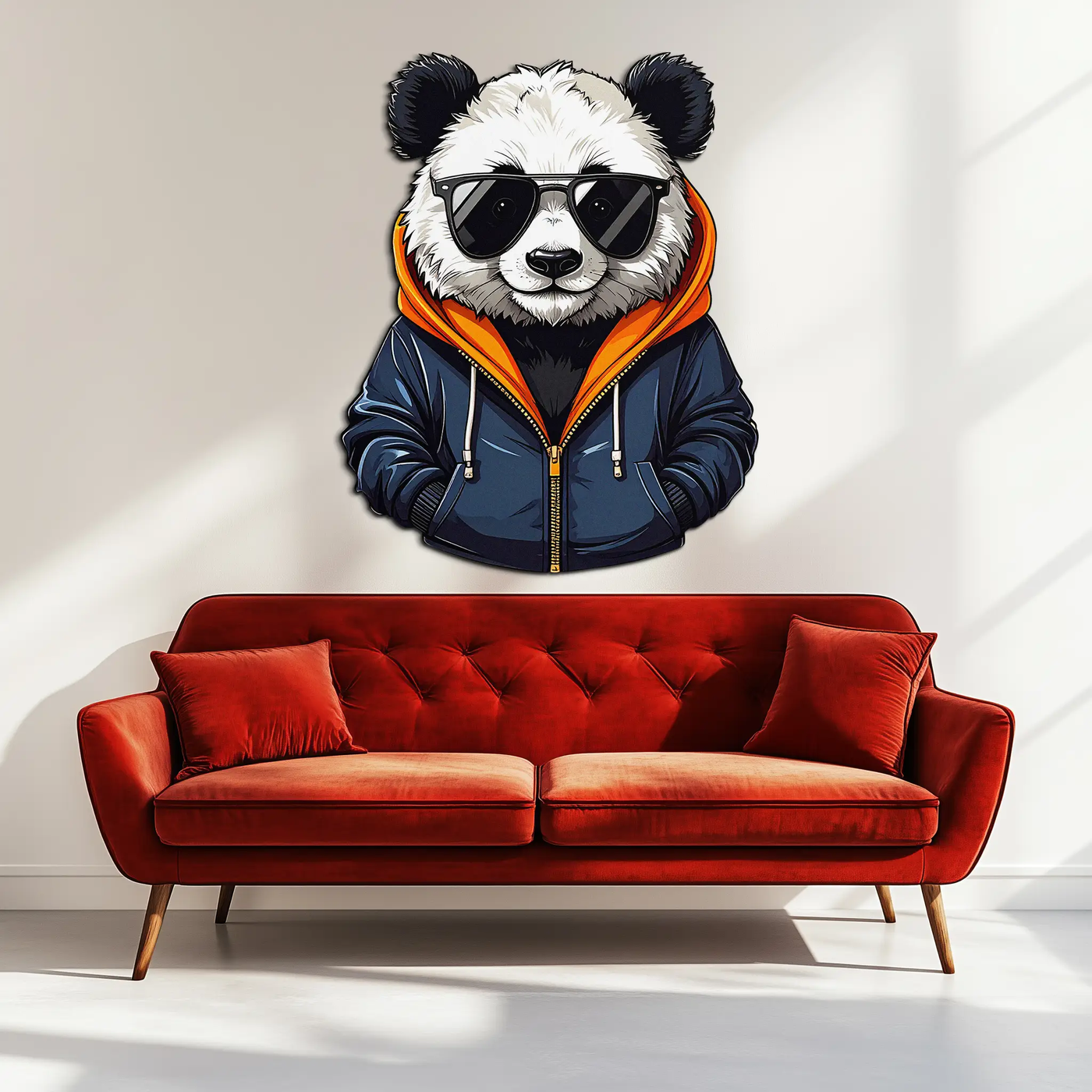 Cool Panda with Hoodie Metal Wall Art – Urban Animal UV Print Decor-KAFUVM001 by Enova Art
