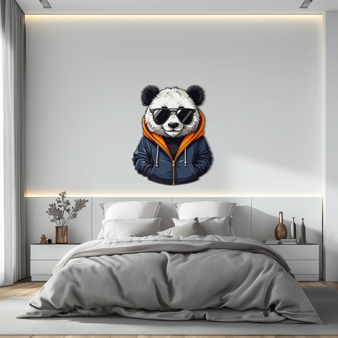 Cool Panda with Hoodie Metal Wall Art – Urban Animal UV Print Decor-KAFUVM001 by Enova Art