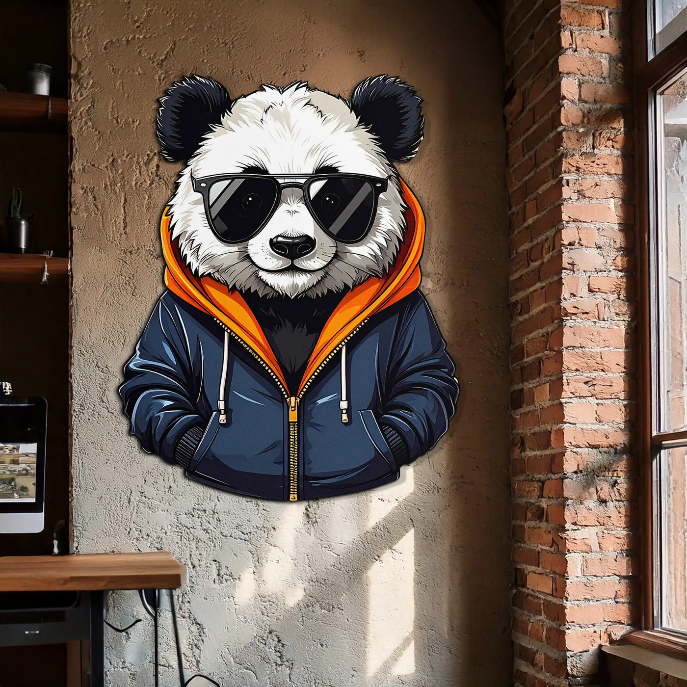 Cool Panda with Hoodie Metal Wall Art – Urban Animal UV Print Decor-KAFUVM001 by Enova Art