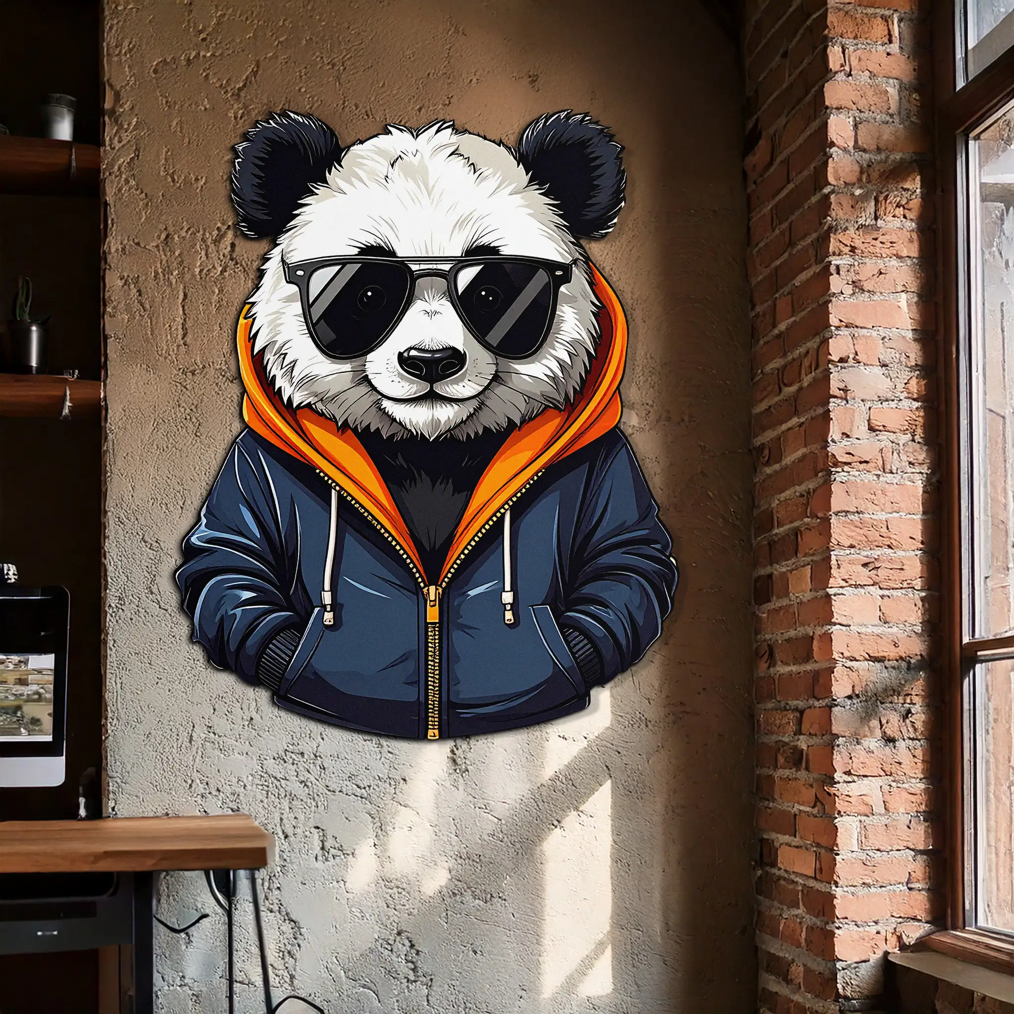 Cool Panda with Hoodie Metal Wall Art – Urban Animal UV Print Decor-KAFUVM001 by Enova Art