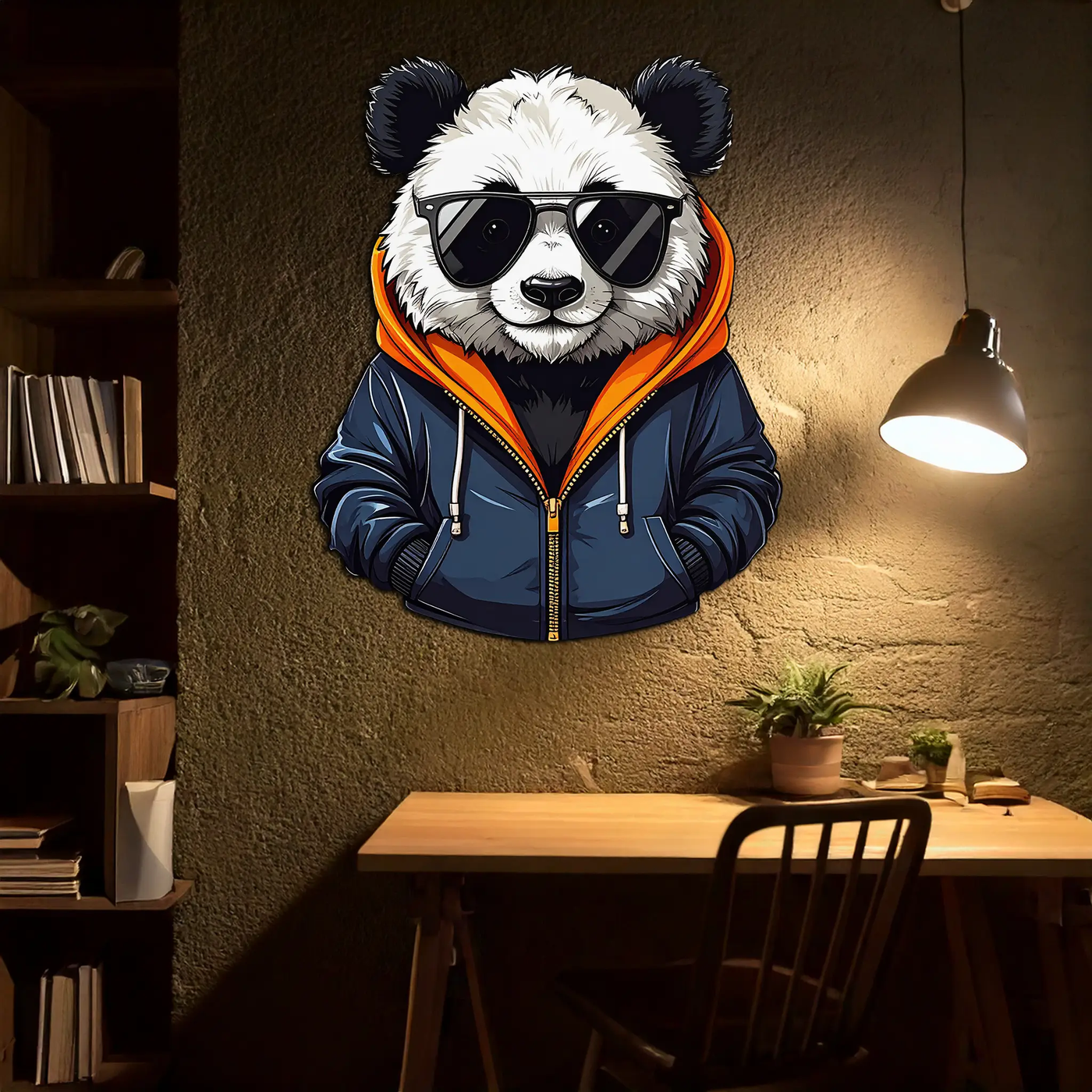Cool Panda with Hoodie Metal Wall Art – Urban Animal UV Print Decor-KAFUVM001 by Enova Art
