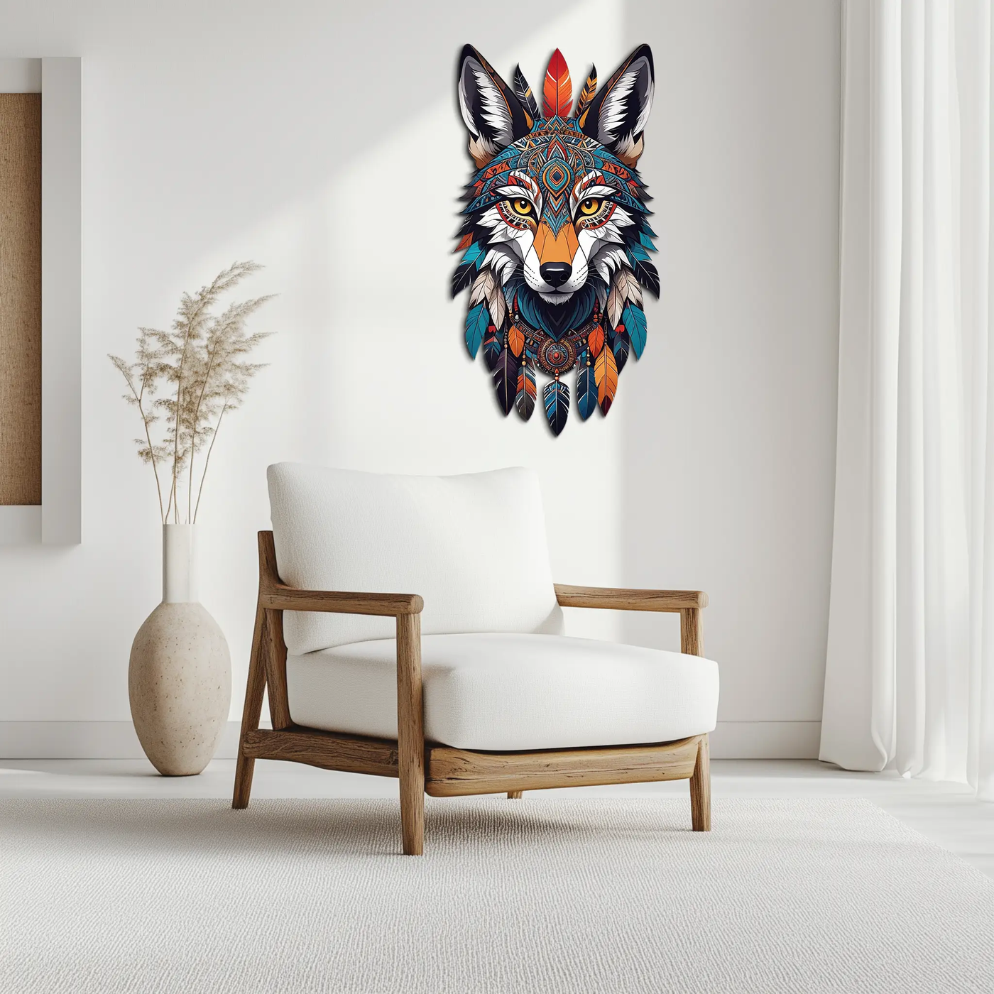 Colorful Tribal Wolf Metal Wall Art – Spirit Animal UV Decor-KAFUVM002 by Enova Art