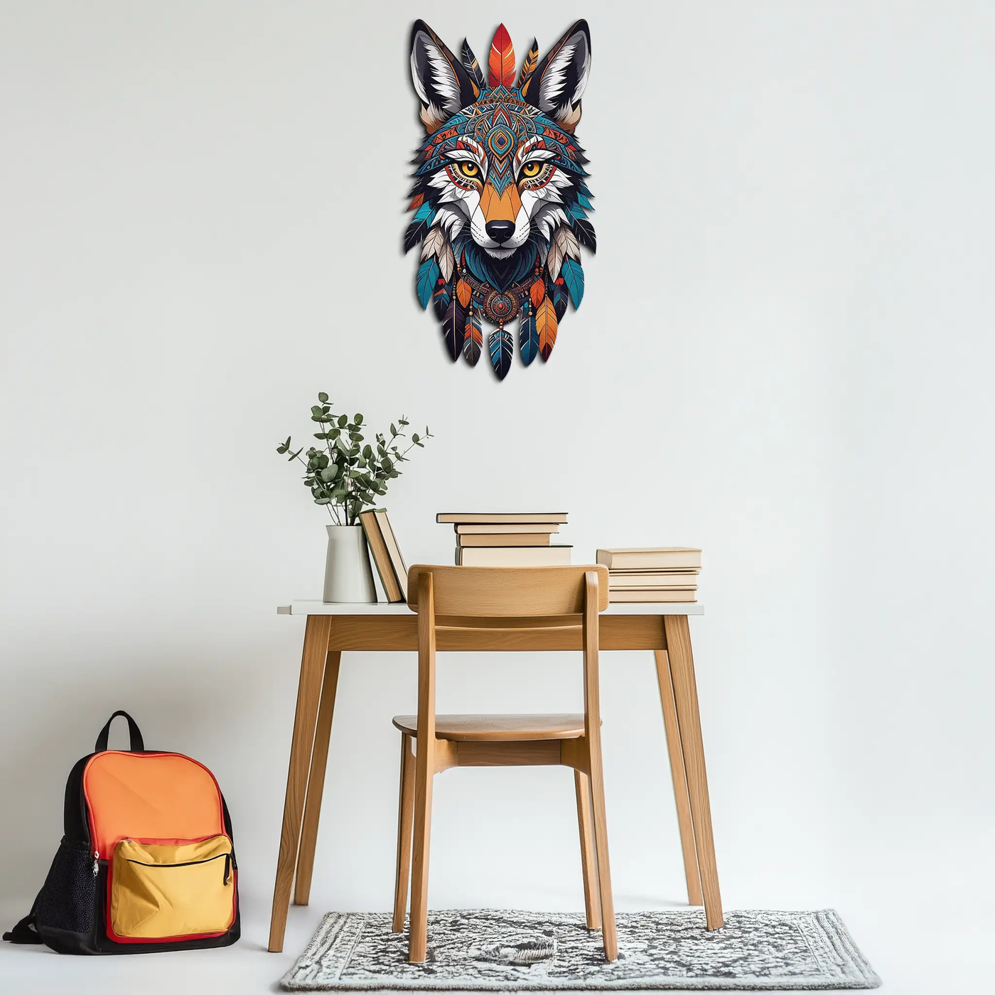 Colorful Tribal Wolf Metal Wall Art – Spirit Animal UV Decor-KAFUVM002 by Enova Art