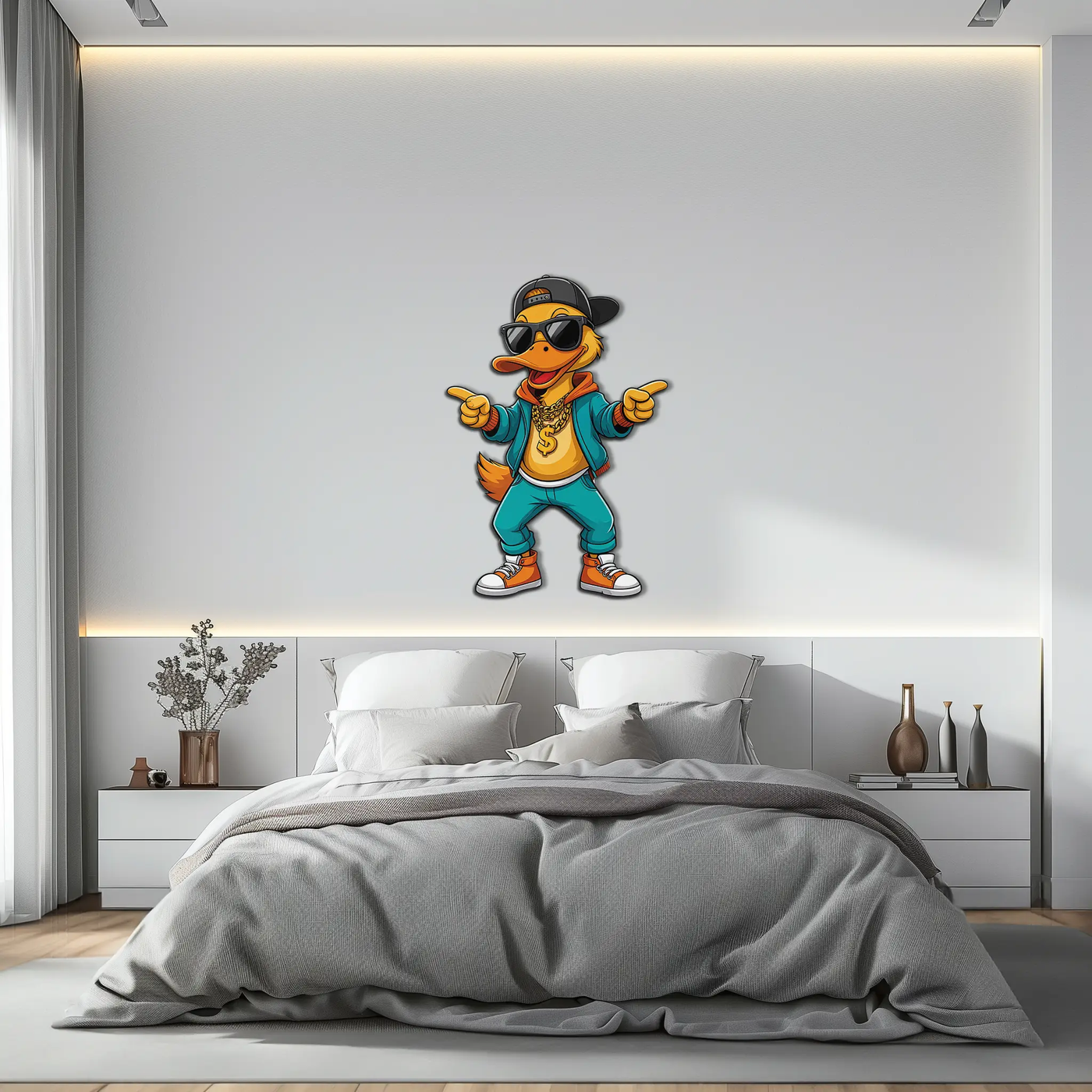 Hip Hop Duck Metal Wall Art – Funny UV Printed Urban Decor-KAFUVM004 by Enova Art