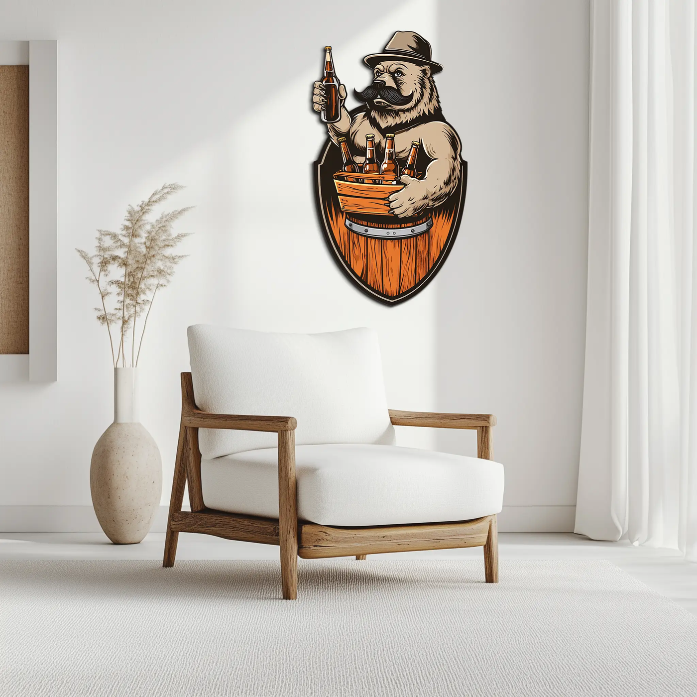 Bearded Beer Bear Metal Wall Art – Funny Bar UV Decor-KAFUVM006 by Enova Art