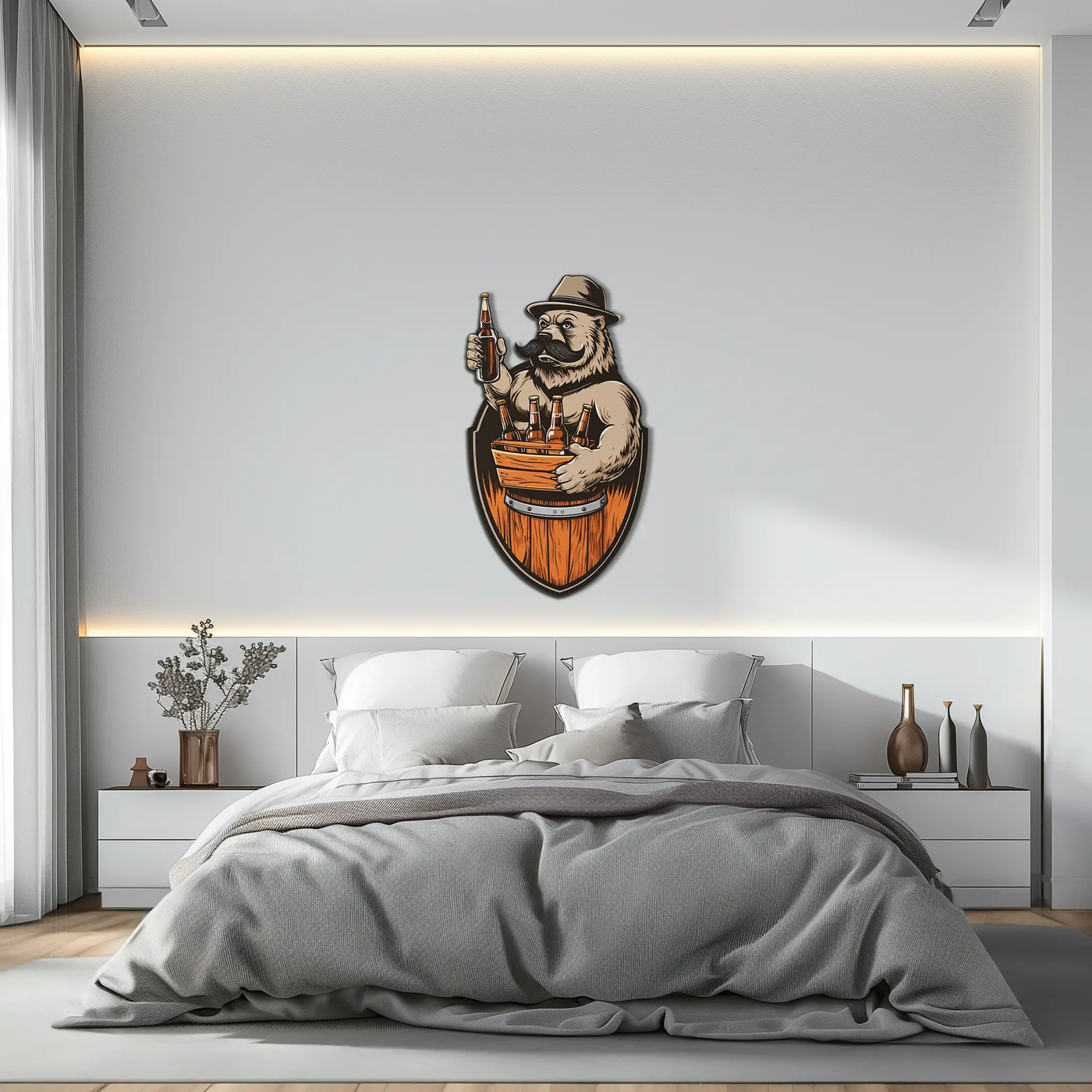 Bearded Beer Bear Metal Wall Art – Funny Bar UV Decor-KAFUVM006 by Enova Art