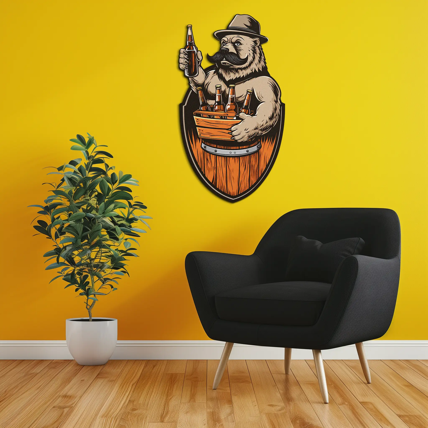 Bearded Beer Bear Metal Wall Art – Funny Bar UV Decor-KAFUVM006 by Enova Art