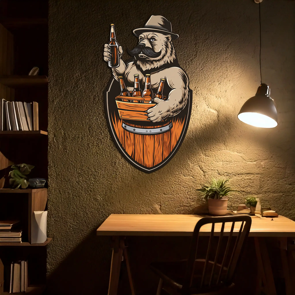 Bearded Beer Bear Metal Wall Art – Funny Bar UV Decor-KAFUVM006 by Enova Art